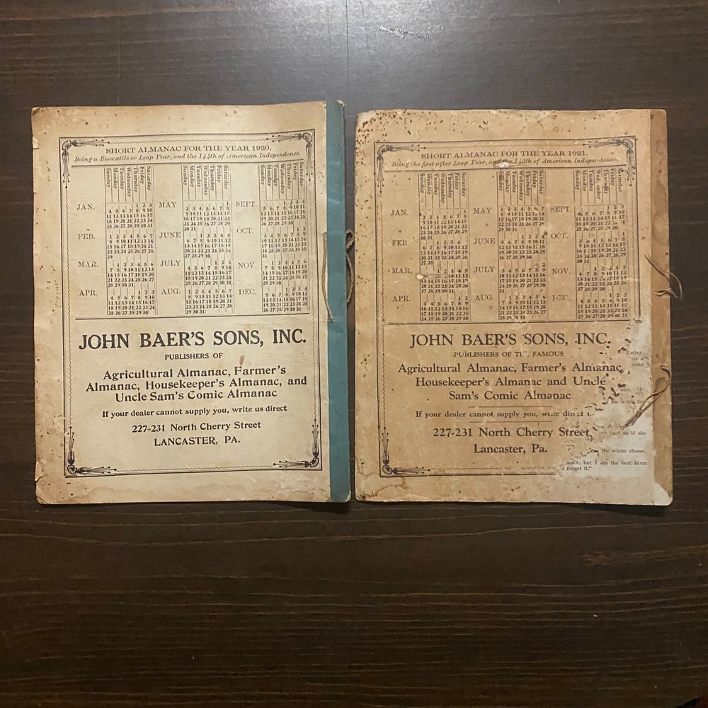 9 Antique Agricultural Almanacs 1920-1922 1924-1929 John Baer's Sons Lancaster - Picture 5 of 16
